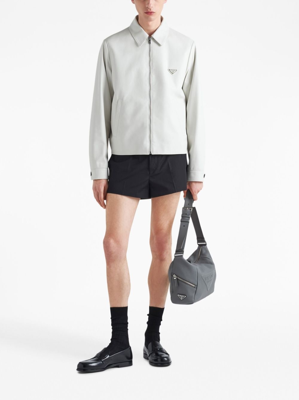 Shop Prada Debossed-logo Detail Shoulder Bag In Grey