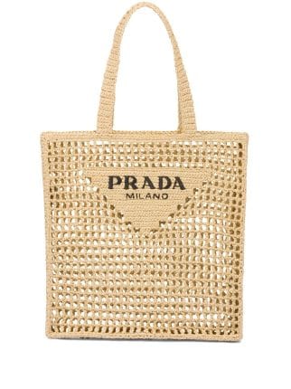 Prada woven-logo Raffia Tote Bag - Farfetch