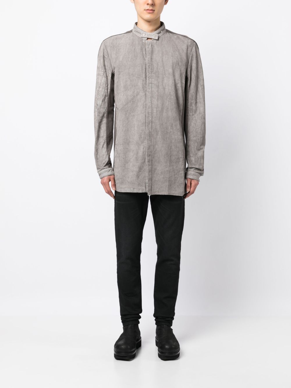 Shop Boris Bidjan Saberi Stand-up-collar Cotton Shirt In Grau