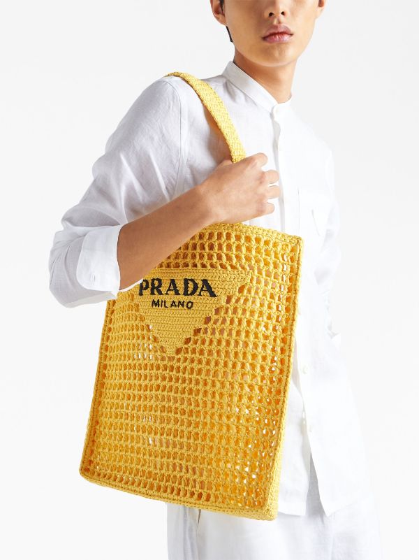 Prada triangle-logo Raffia Tote Bag - Farfetch