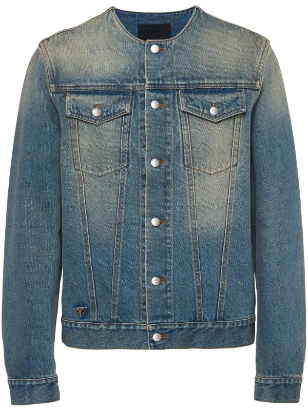 Collarless denim sale jacket men