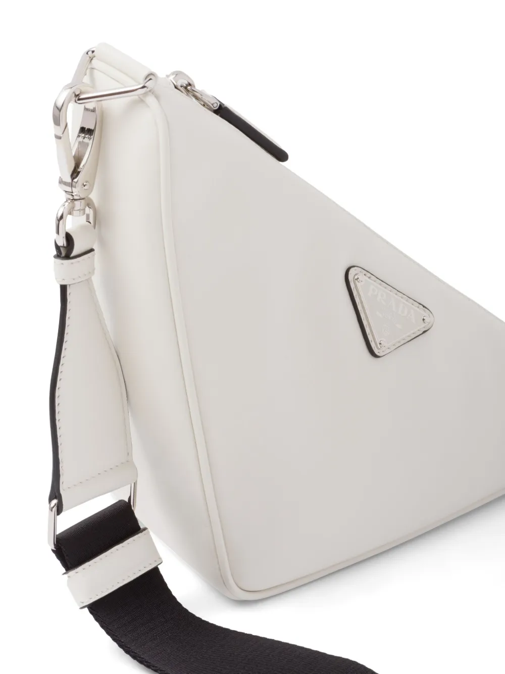 White Prada Triangle Leather Shoulder Bag