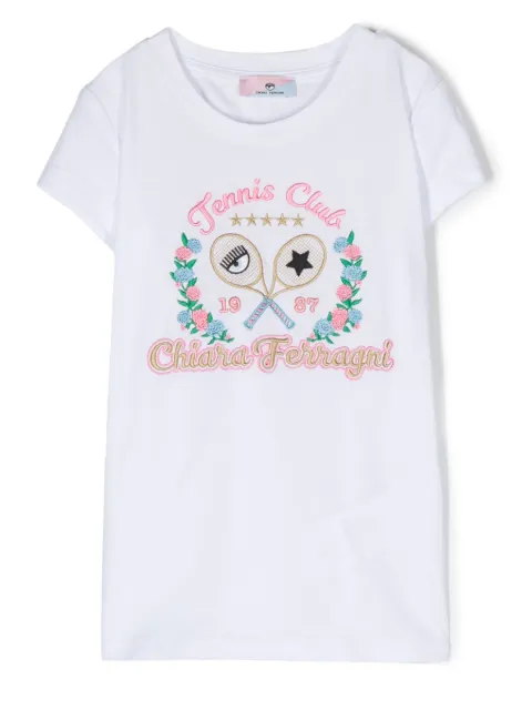 Chiara Ferragni Kids تيشيرت قطن مطرز بشعار الماركة