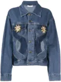 AREA shell-embellished cut-out denim jacket - Blue