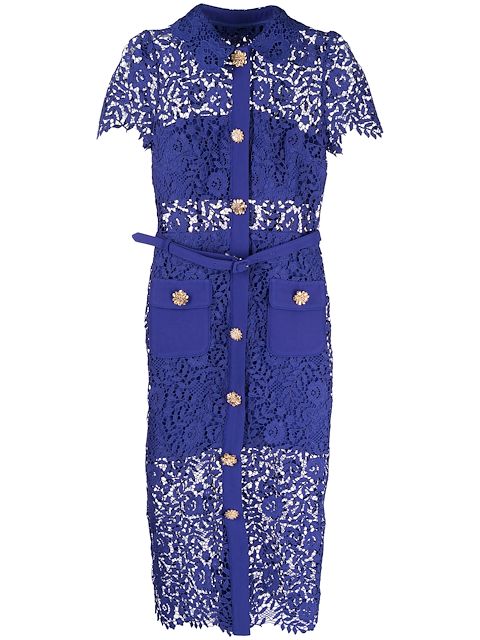 Self-Portrait floral-lace button-up midi dress