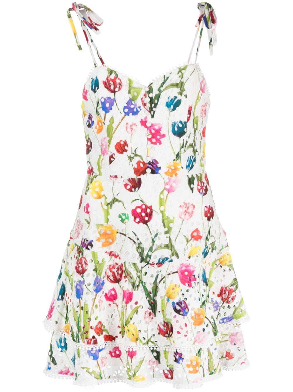 alice + olivia Rosette floral-print cotton mini dress - White