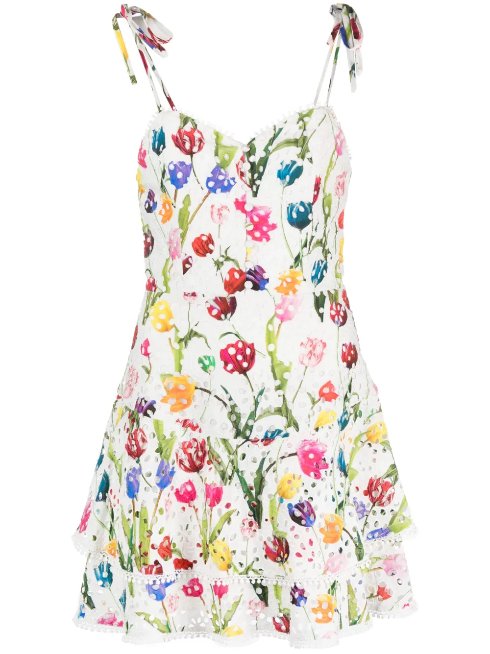 ALICE AND OLIVIA ROSETTE FLORAL-PRINT COTTON MINI DRESS