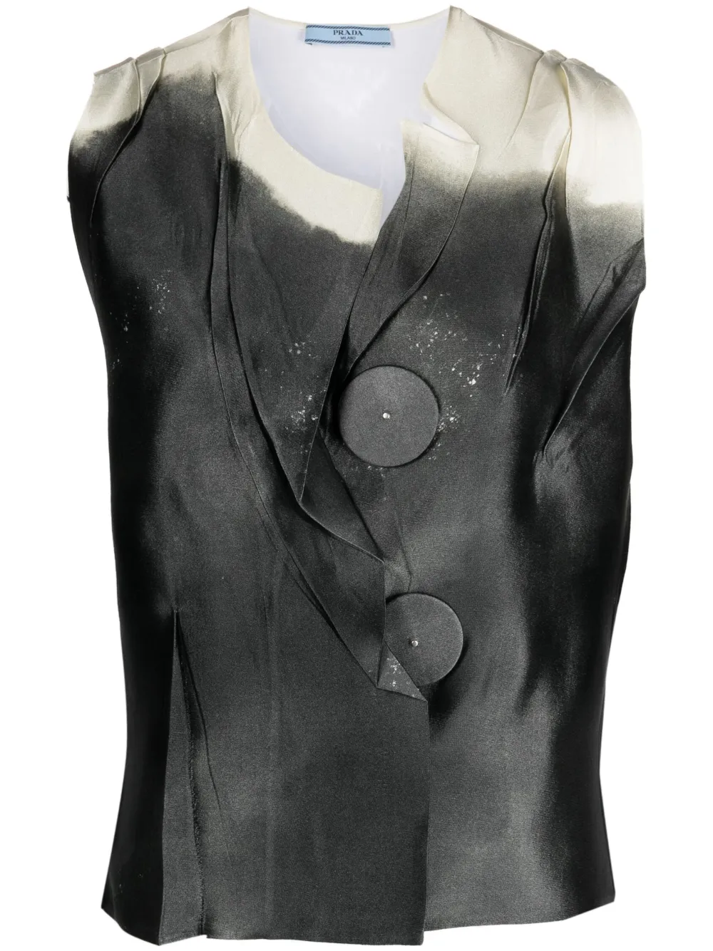 Prada Print Silk Asymmetric Top In Grey