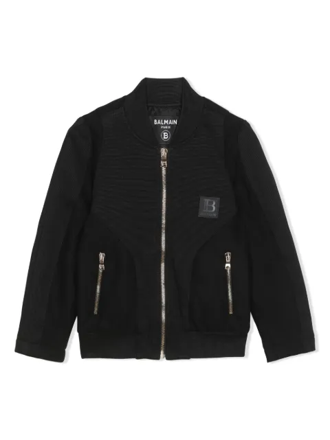 Balmain Kids logo-patch zip-up bomber jacket