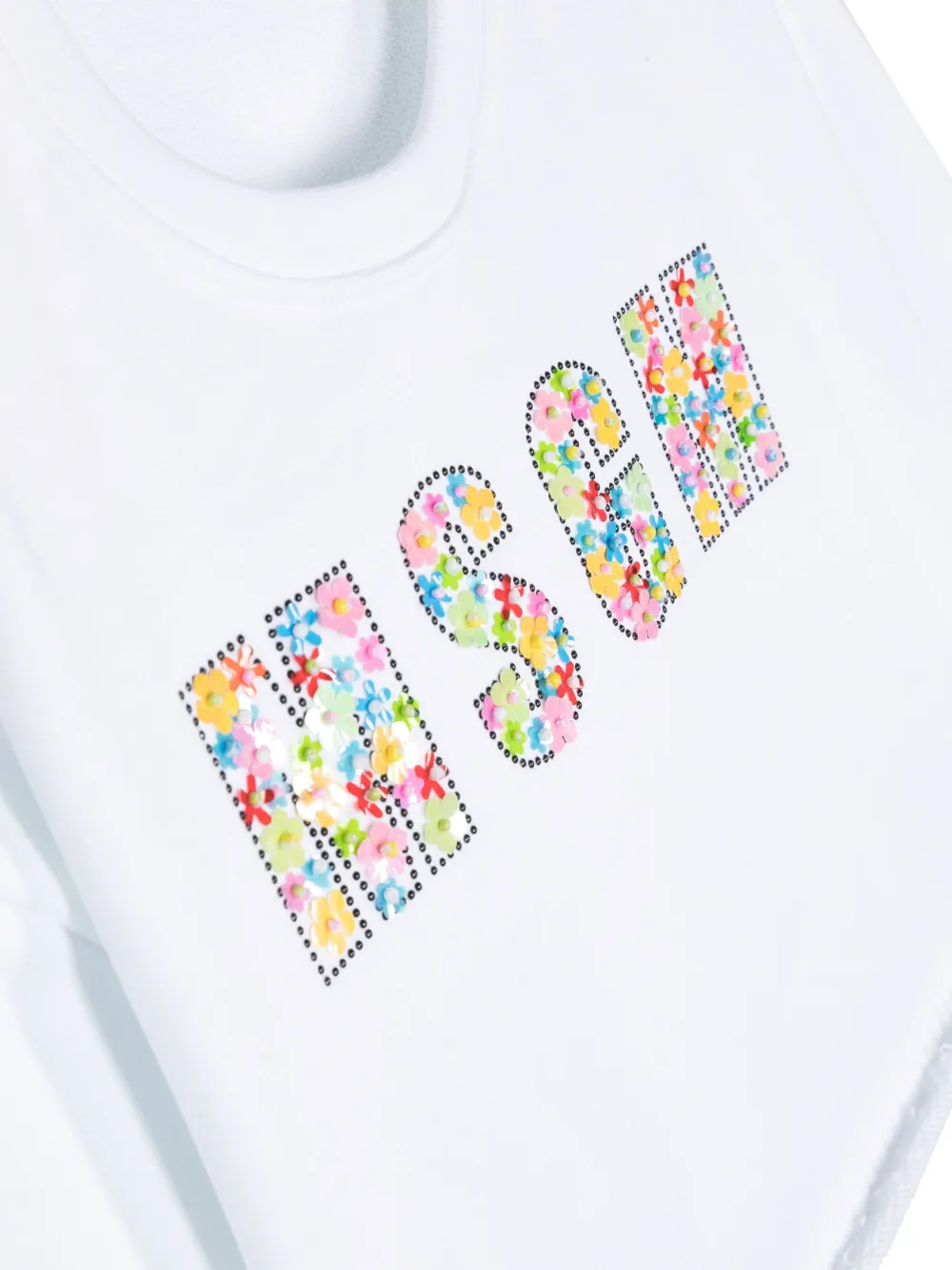 Msgm Floral Sequin-embellished Crew Neck Sweatshirt In Weiss