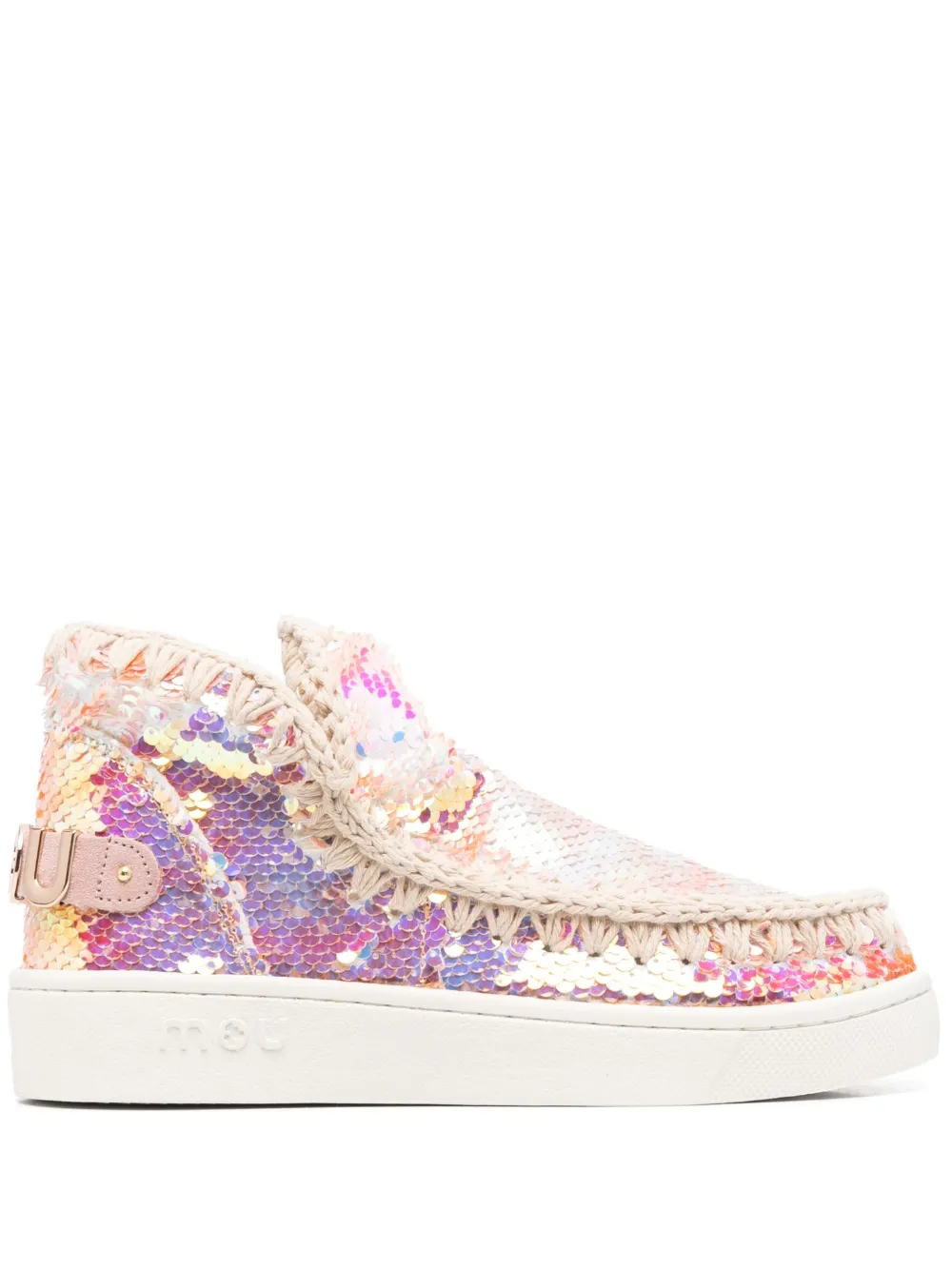 Mou Round Toe Sequin Eskimo Sneakers In Neutrals