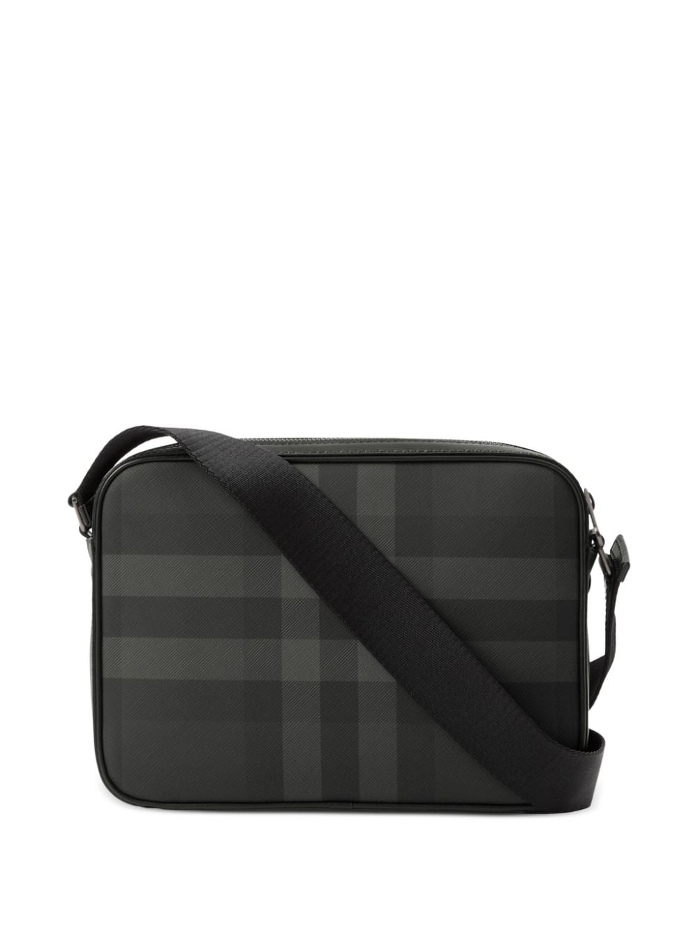 Burberry Check Leather-trimmed Messenger Bag In Charcoal | ModeSens