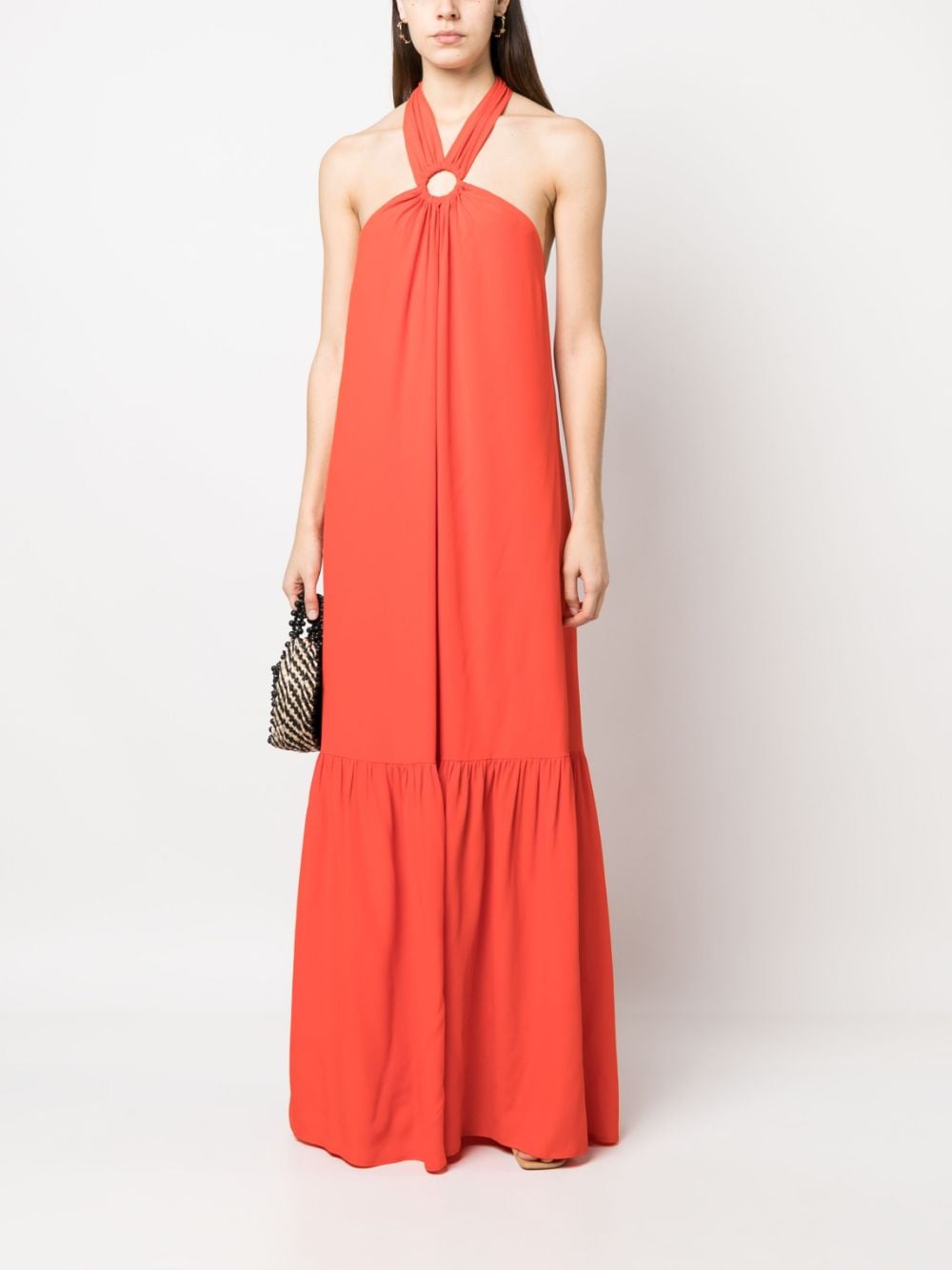 Shop Erika Cavallini Pleat-detail Halterneck Long Dress In Red