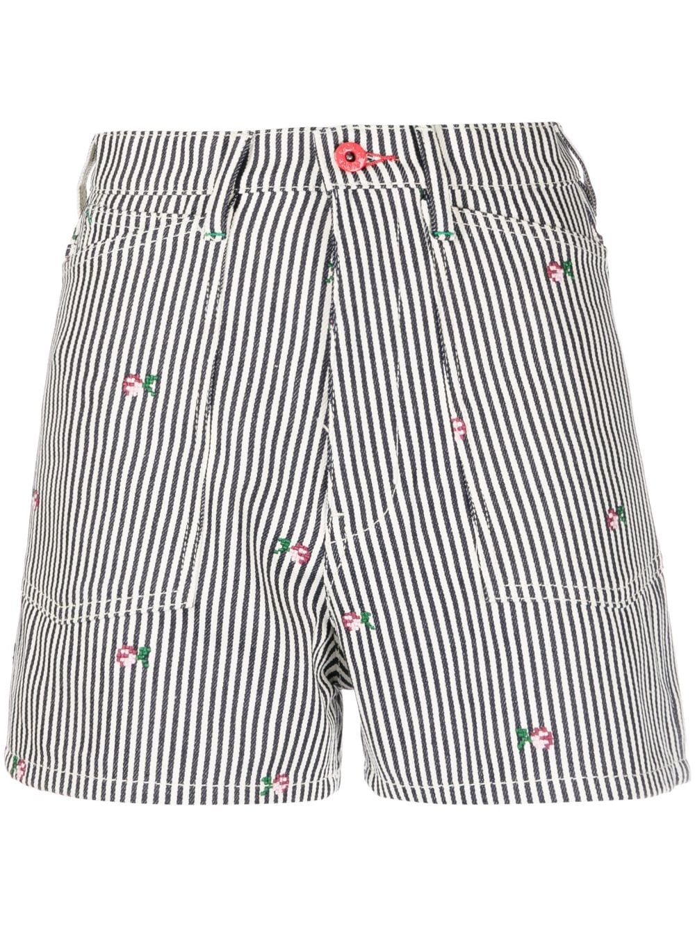 Kenzo Striped Embroidered High-waisted Shorts In White