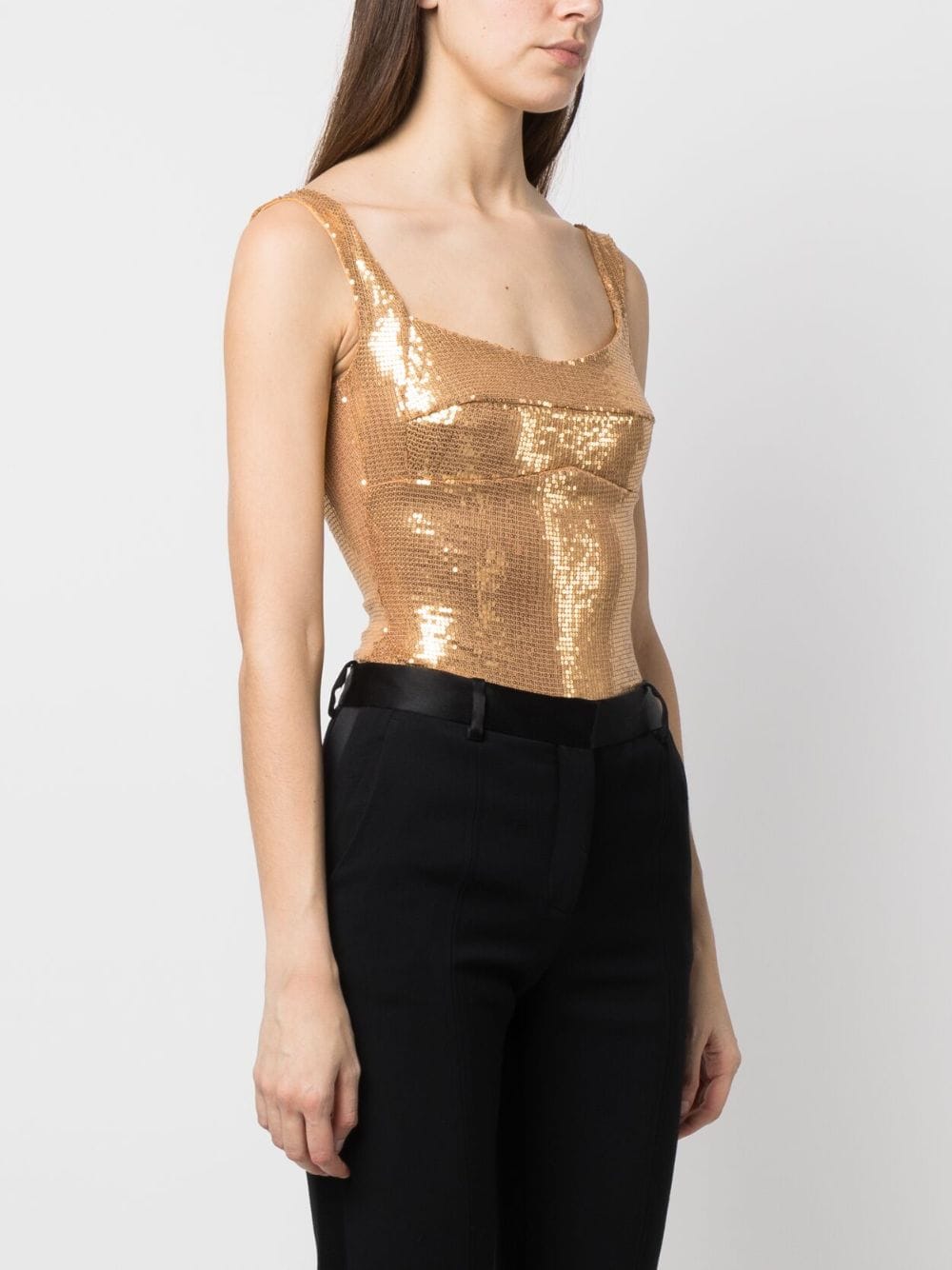 Shop Atu Body Couture Sequin-embellished Sleeveless Top In Gold