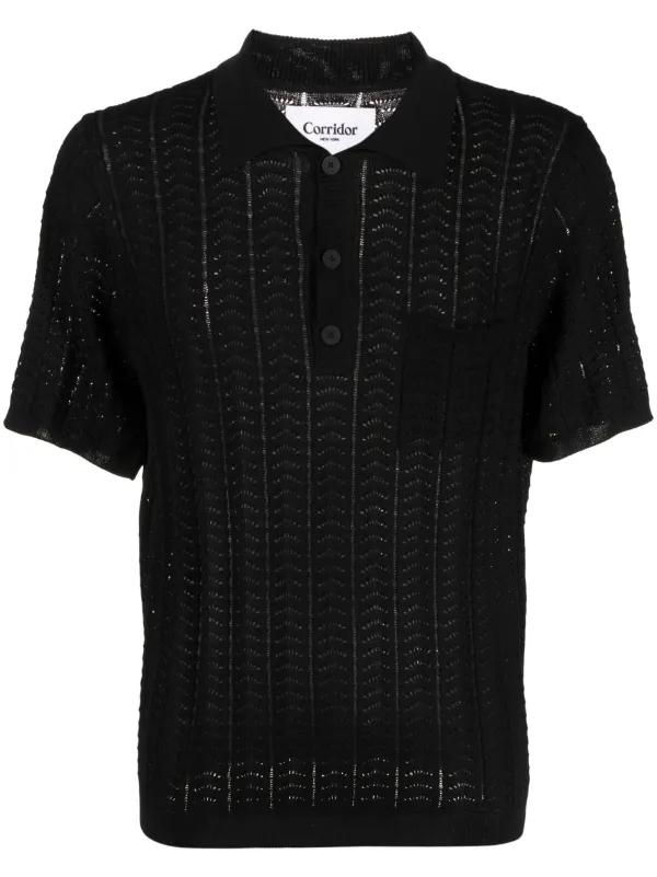 TIGHTBOOTH/STRIPE KNIT OPEN POLO（Black） STRIPE KNIT OPEN POLO - TIGHTBOOTH® タイトブース