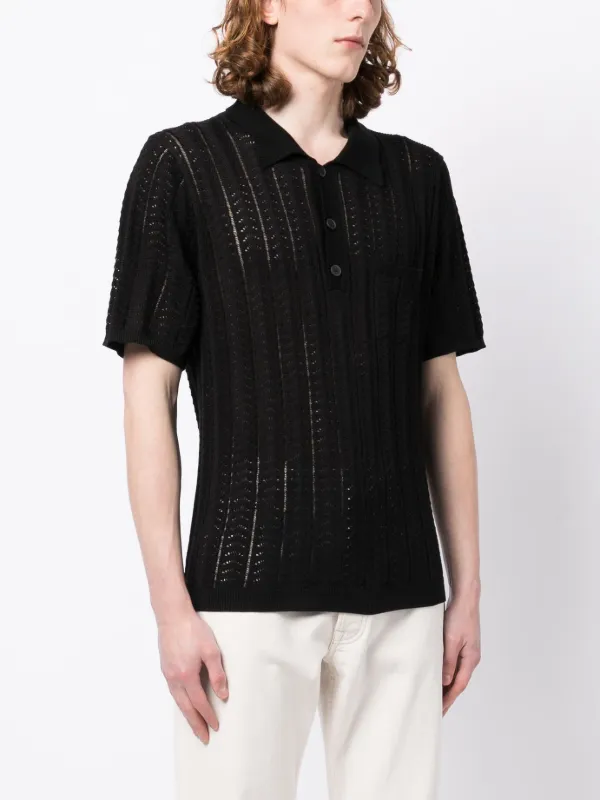 トップス FAF Openwork Knit Polo Shirts Corridor openwork-knit Polo Shirt | Black | FARFETCH