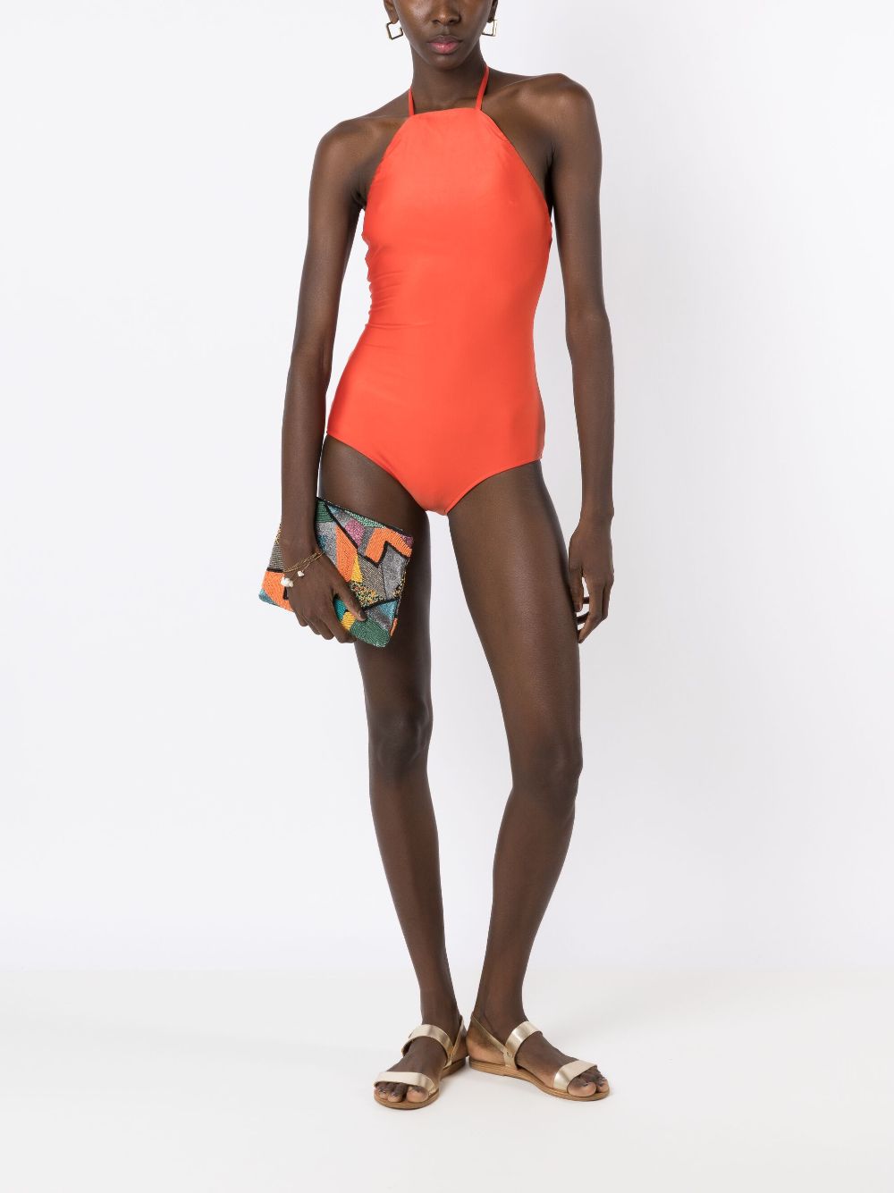 Adriana Degreas halterneck stretch-design swimsuit - Orange