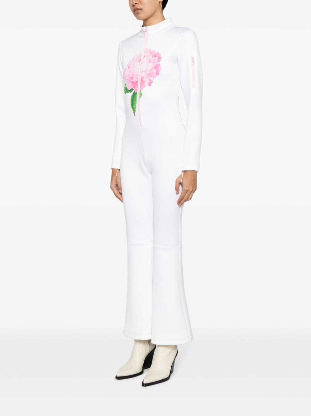 Shop Cynthia Rowley Floral-print Flared Jumpsuit In White