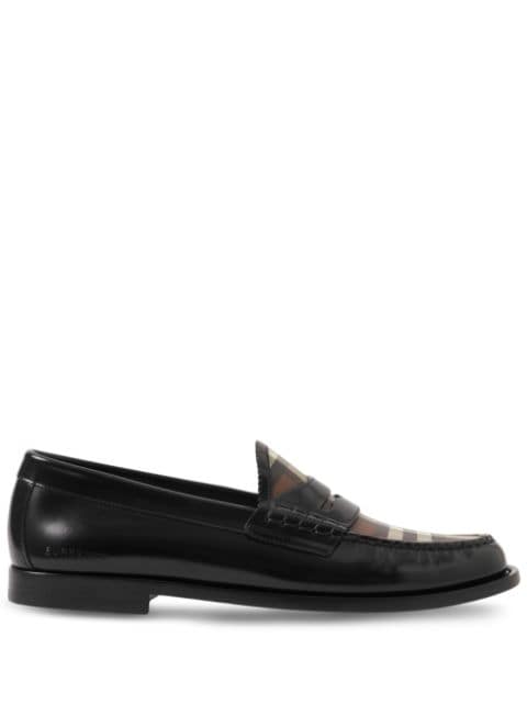Burberry checked panel leather loafers