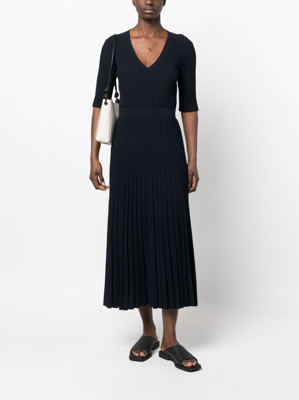 Shop P.a.r.o.s.h Pleated Ribbed-knit Midi Dress In Blue