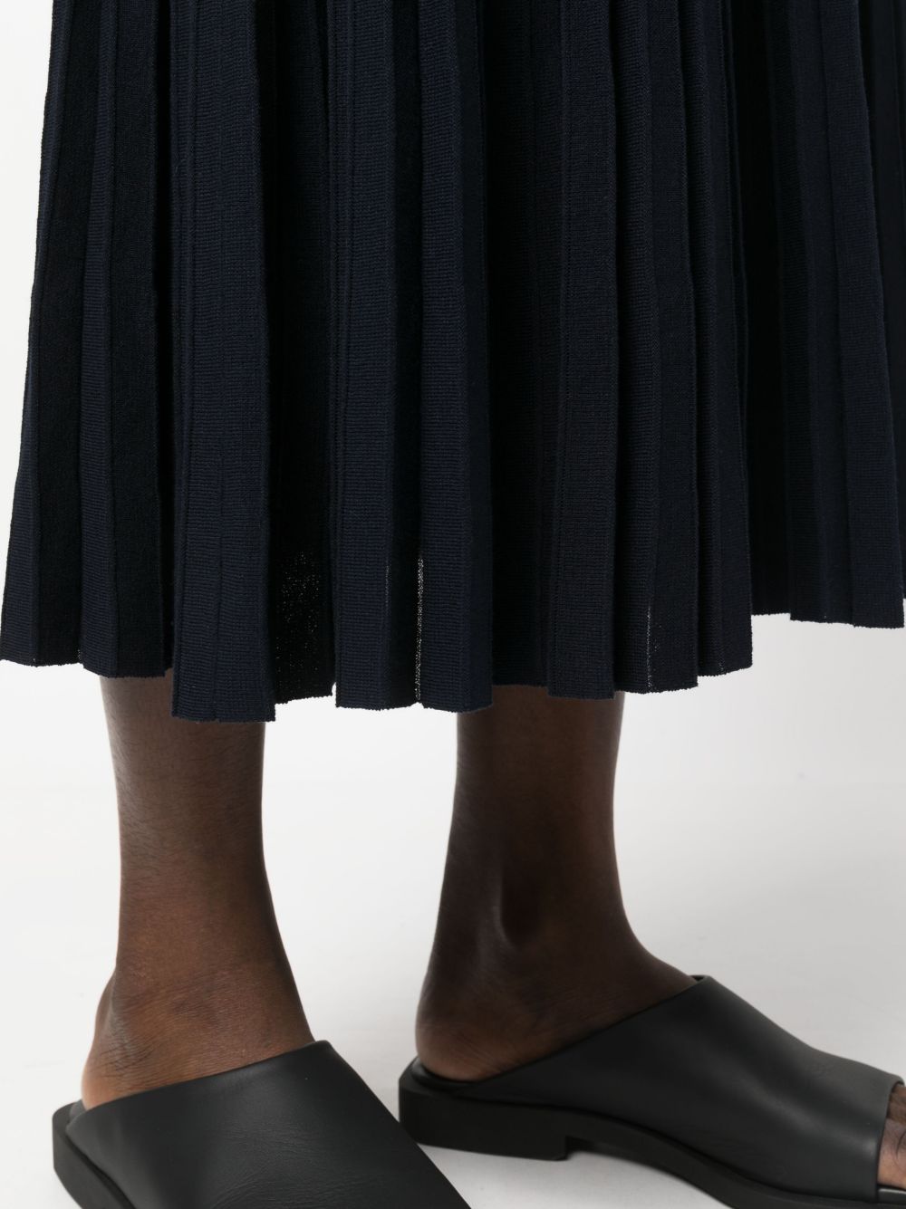 Shop P.a.r.o.s.h Pleated Ribbed-knit Midi Dress In Blue