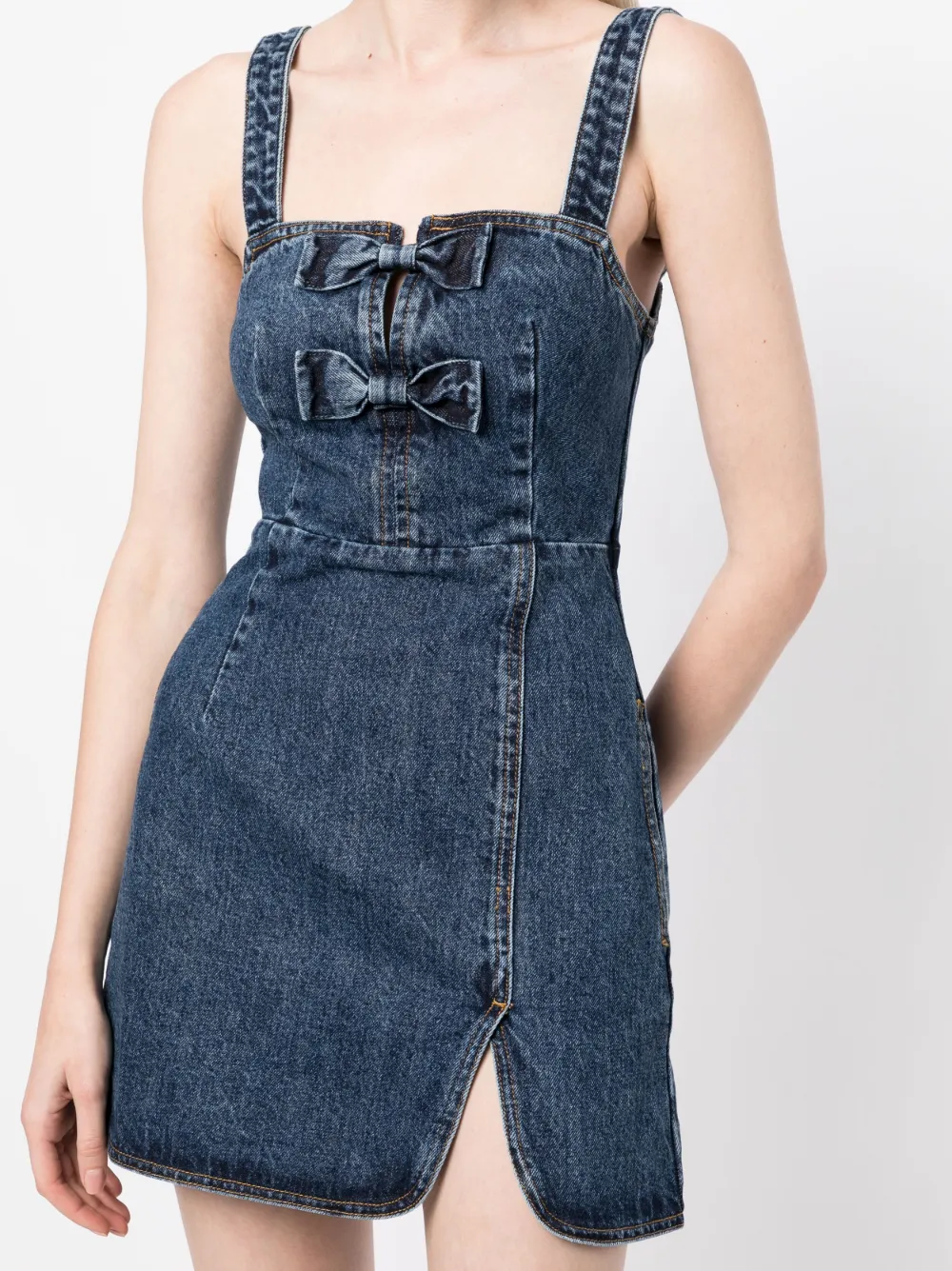 Self-Portrait bow-detailing Denim Mini Dress - Farfetch