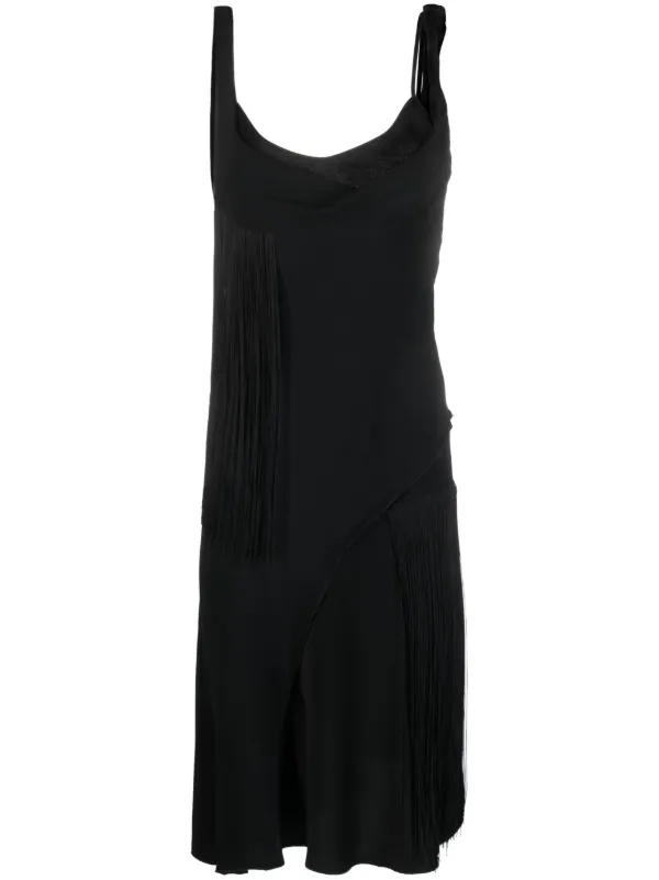 Victoria Beckham Asymmetric Fringed Slip Dress | Black | FARFETCH GE