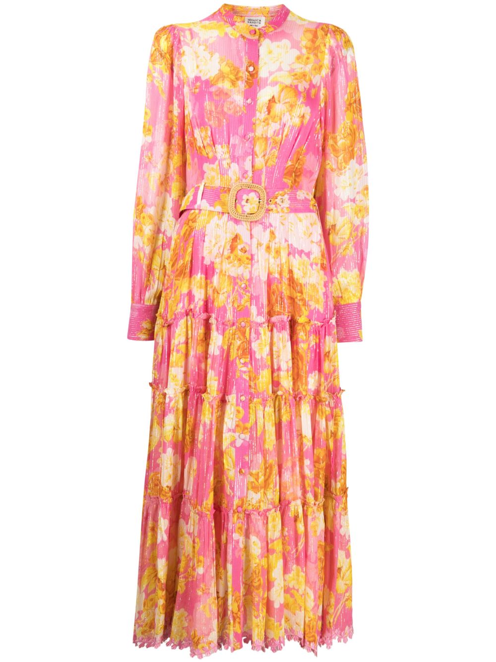 Hemant And Nandita floral-print long-sleeve Midi Dress - Farfetch