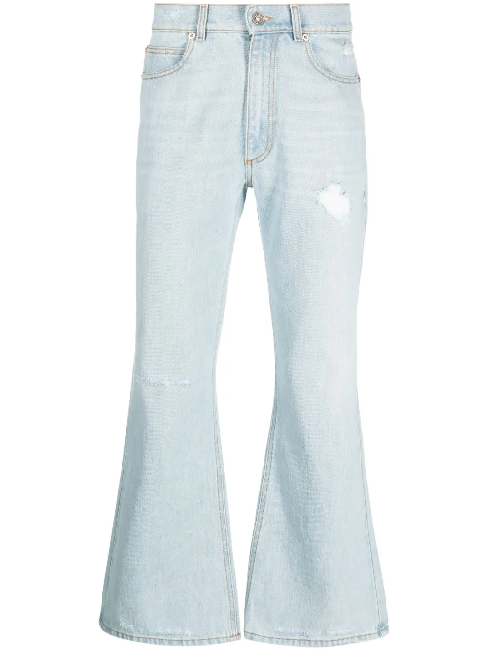 Erl Distressed Bootcut Jeans In Blau