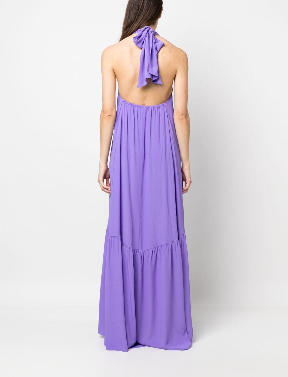 Shop Erika Cavallini Pleat-detail Halterneck Long Dress In Purple