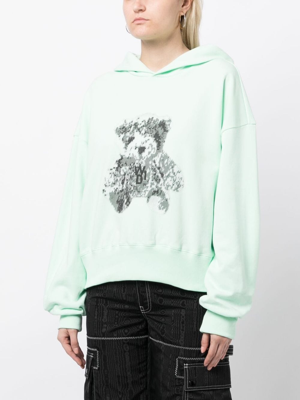 Shop We11 Done Teddy Bear Cotton Hoodie In Grün