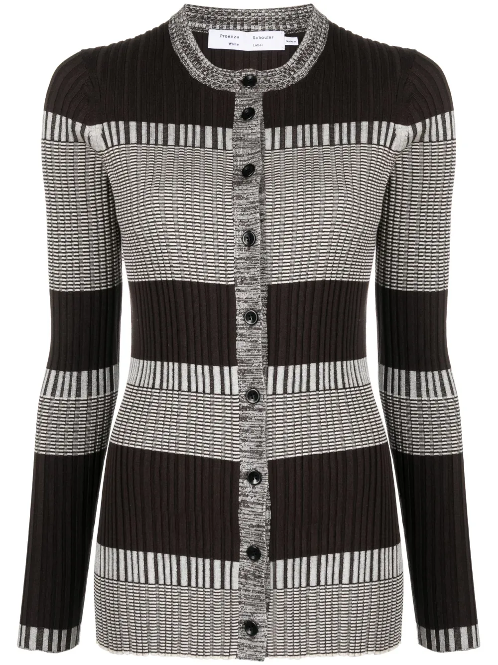 Proenza Schouler White Label Mini Stripe Long-sleeve Cardigan In Braun