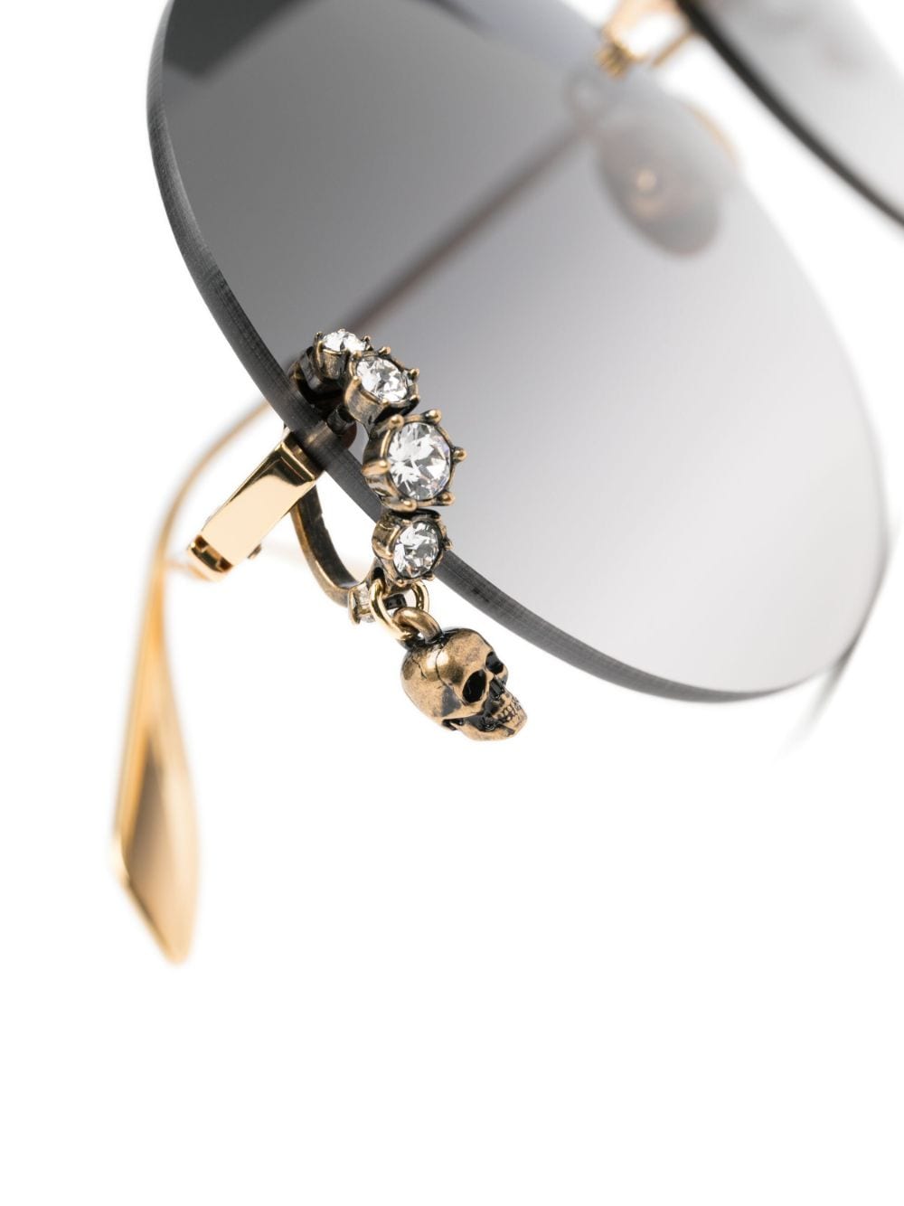 Shop Alexander Mcqueen Round-frame Crystal-charm Sunglasses In Gold