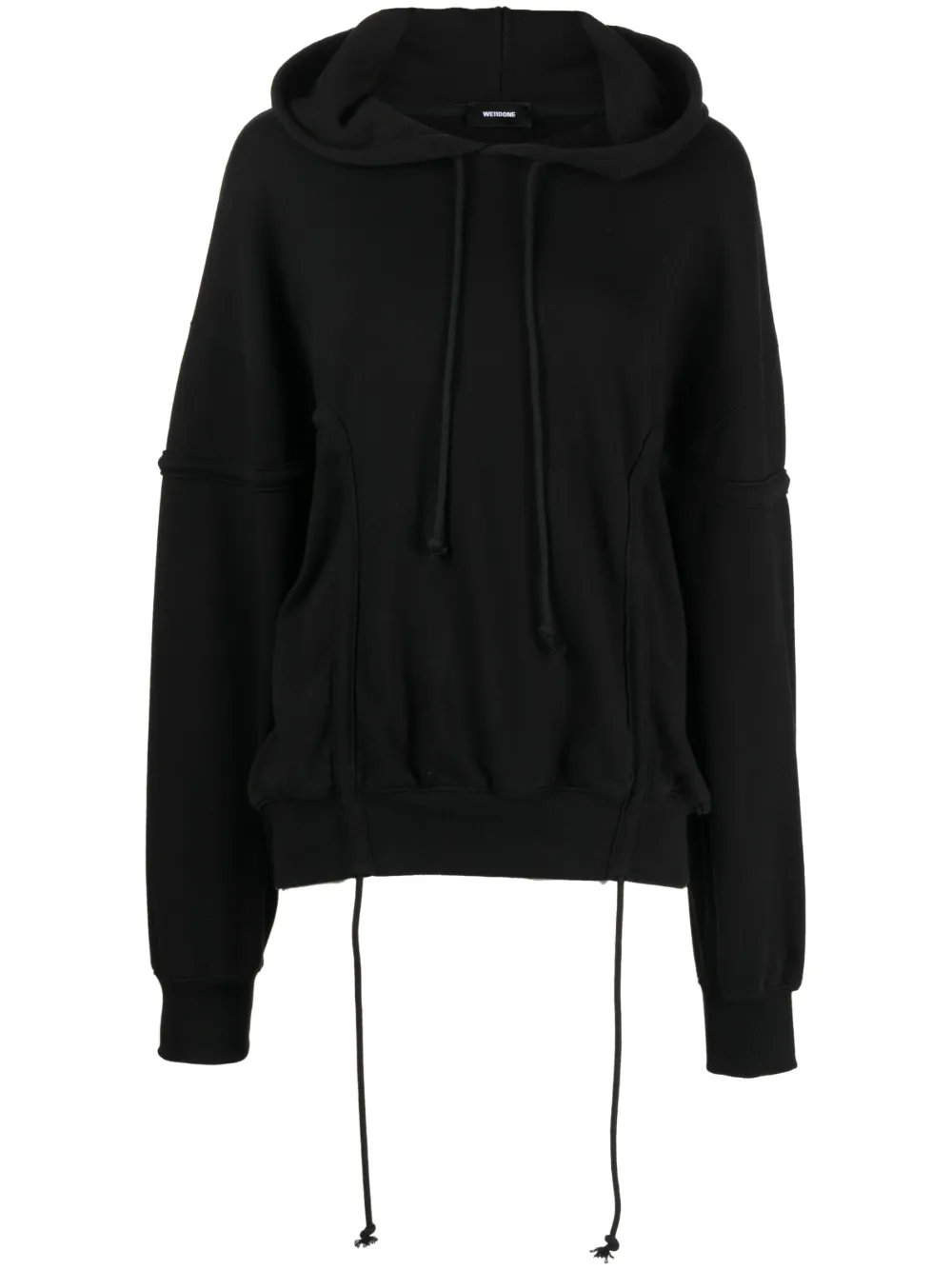 We11 Done Ruched Knitted Cotton Hoodie In Black