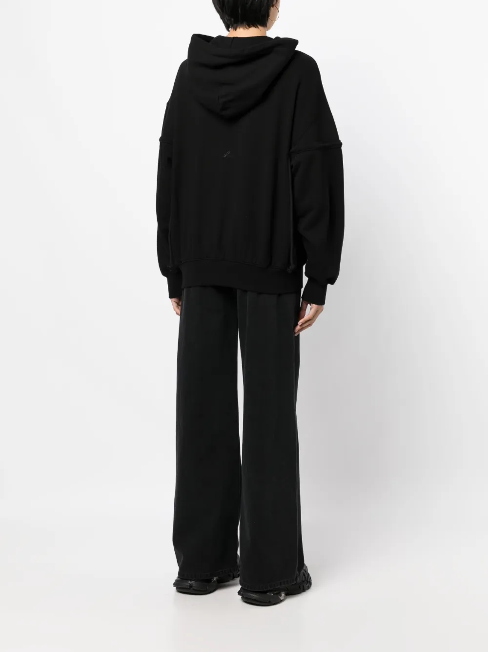 We11 Done Ruched Knitted Cotton Hoodie In Black