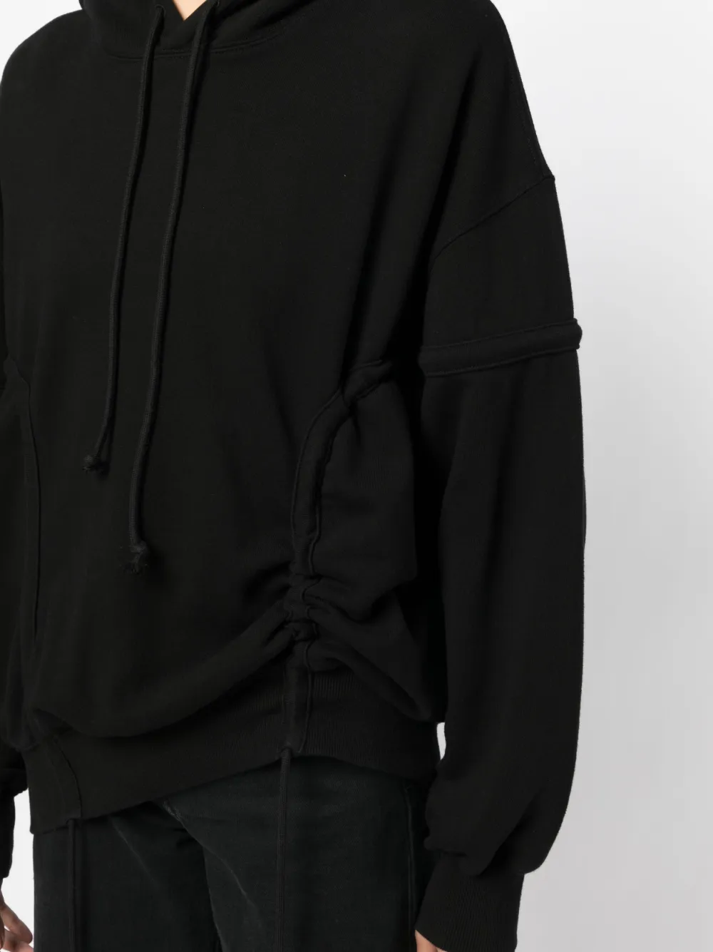 We11 Done Ruched Knitted Cotton Hoodie In Black