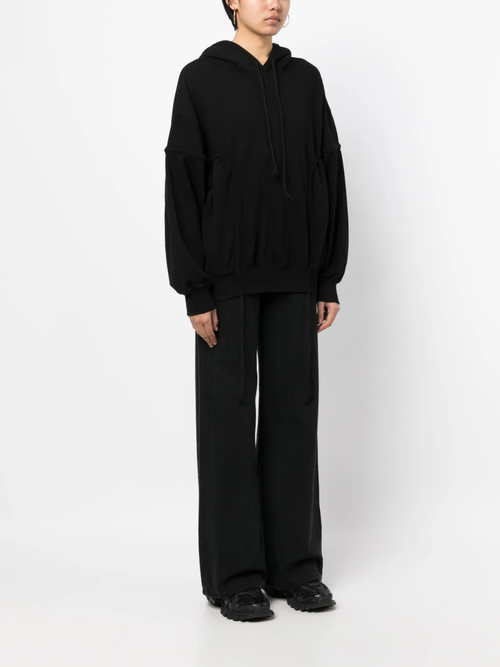 We11 Done Ruched Knitted Cotton Hoodie In Black