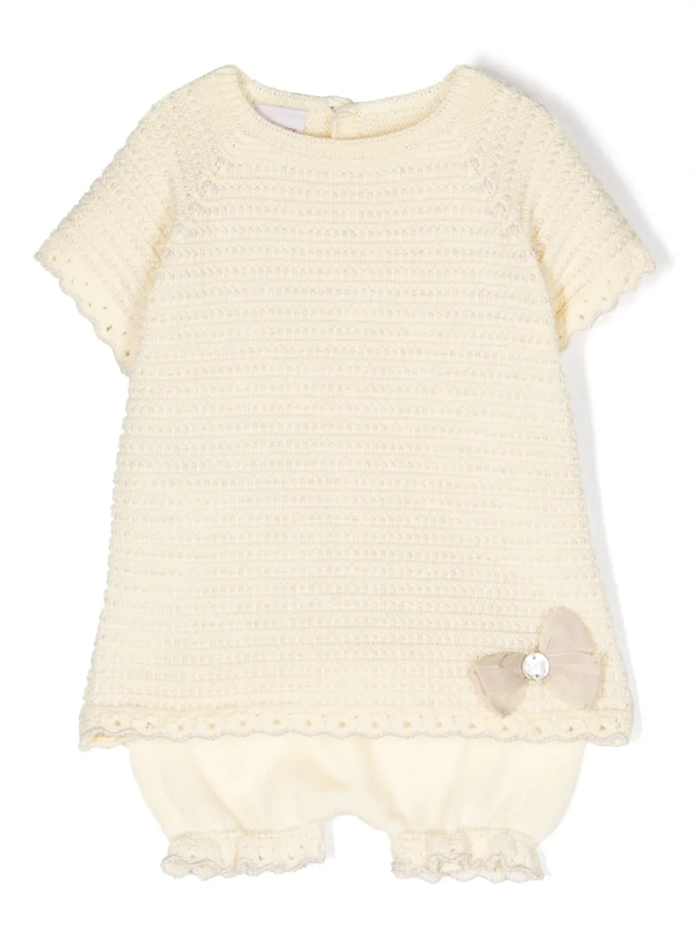 Paz Rodriguez Babies' Bow-detail Knitted Shorts Set In Yellow