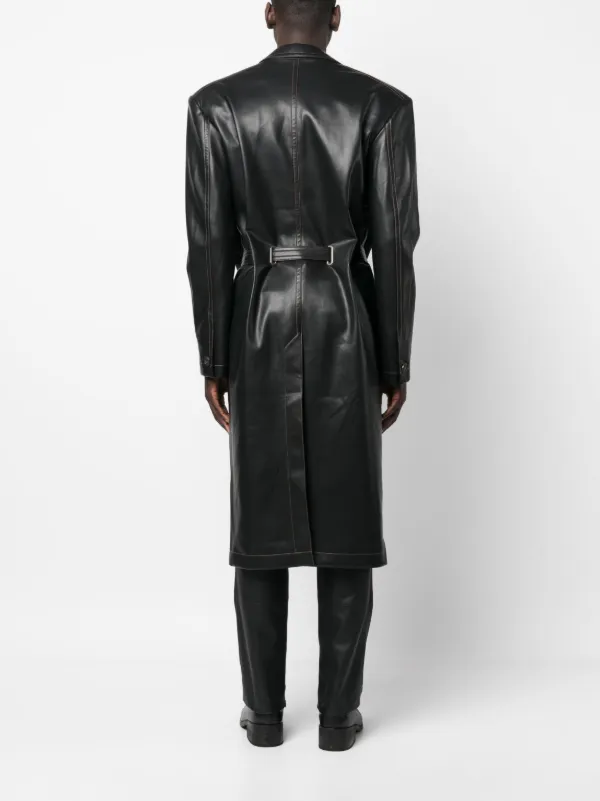 Y/Project Belted faux-leather Coat | Black | FARFETCH
