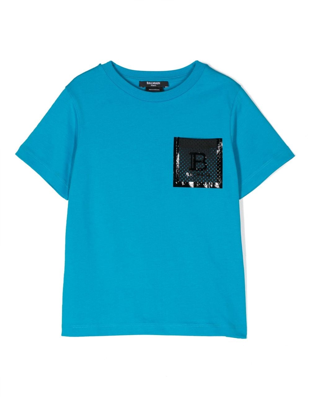 Balmain Kids' 网布logo口袋t恤 In Blue