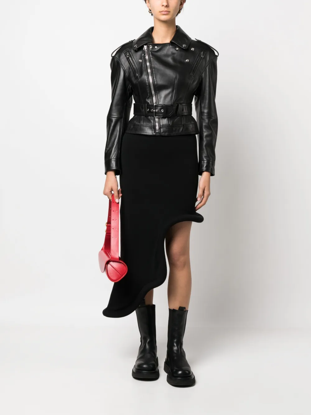 Alexander McQueen Leren bikerjack - Zwart