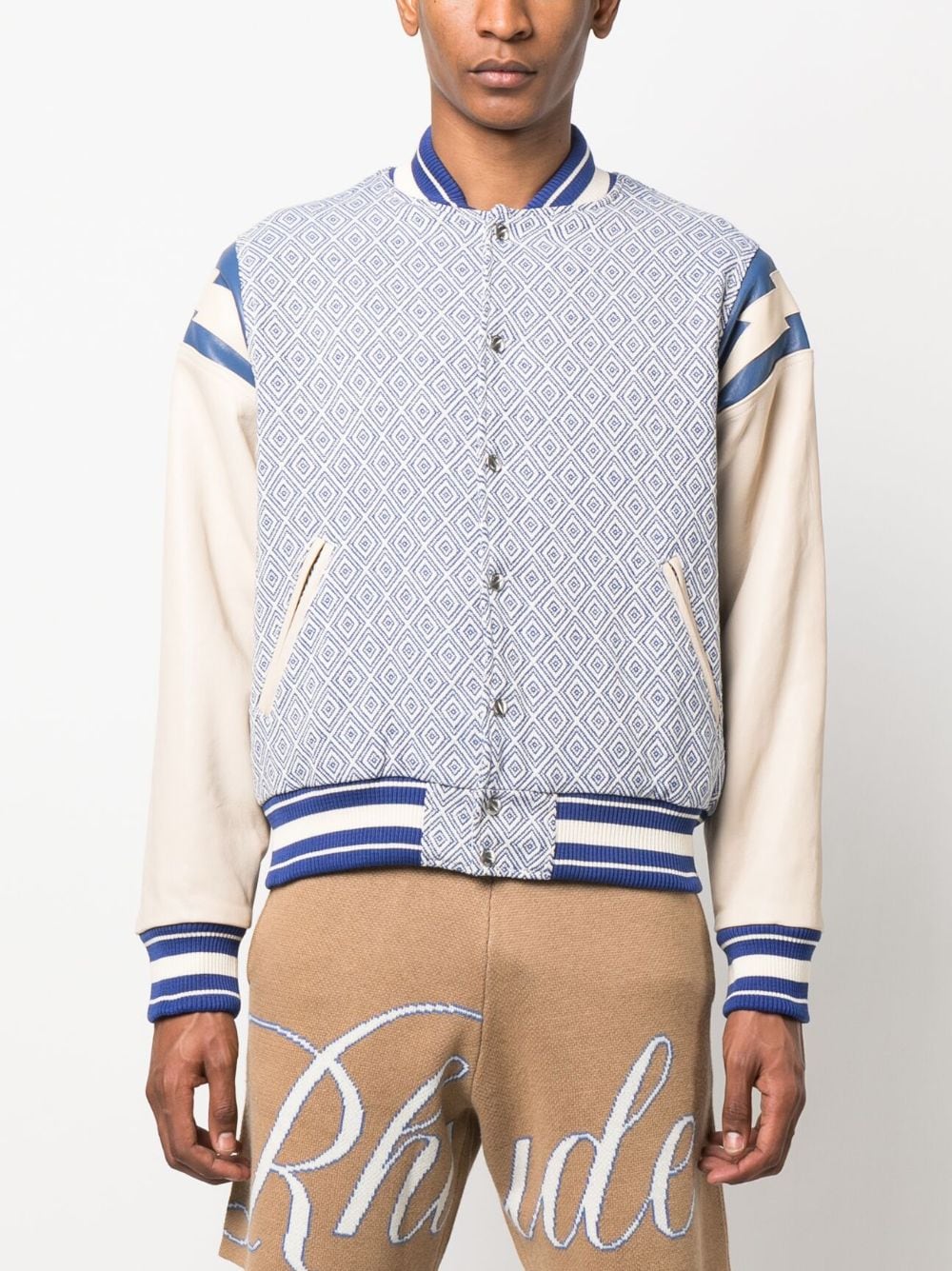 Shop Rhude Diamond-jacquard Baseball Jacket In Blau