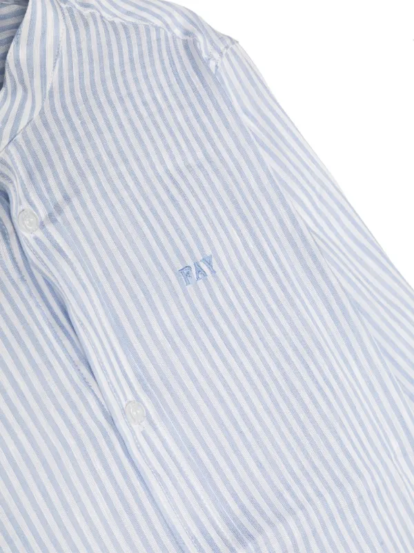 Fay Kids ストライプ ノーカラーシャツ | ブルー | FARFETCH JP