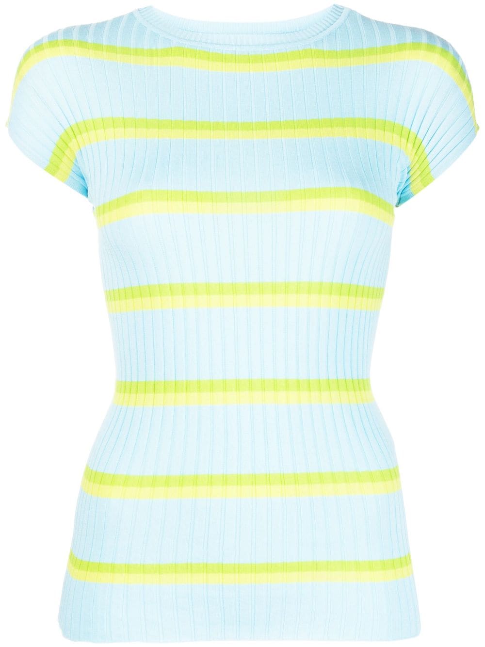 Sportmax Striped Ribbed-knit Cotton T-shirt In Blue