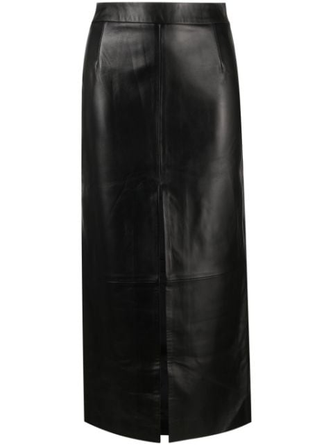Mainless high-waisted pencil leather skirt