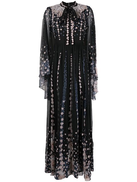 Erdem floral-print cape-effect gown