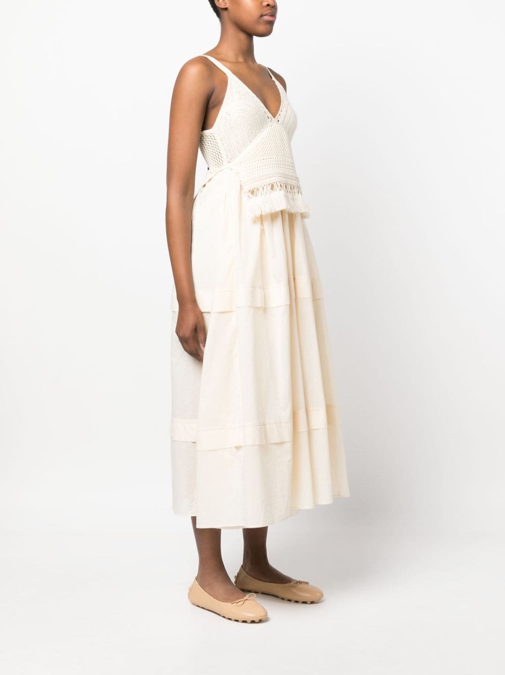 Twinset Crochet Tiered Midi Dress In Nude Modesens