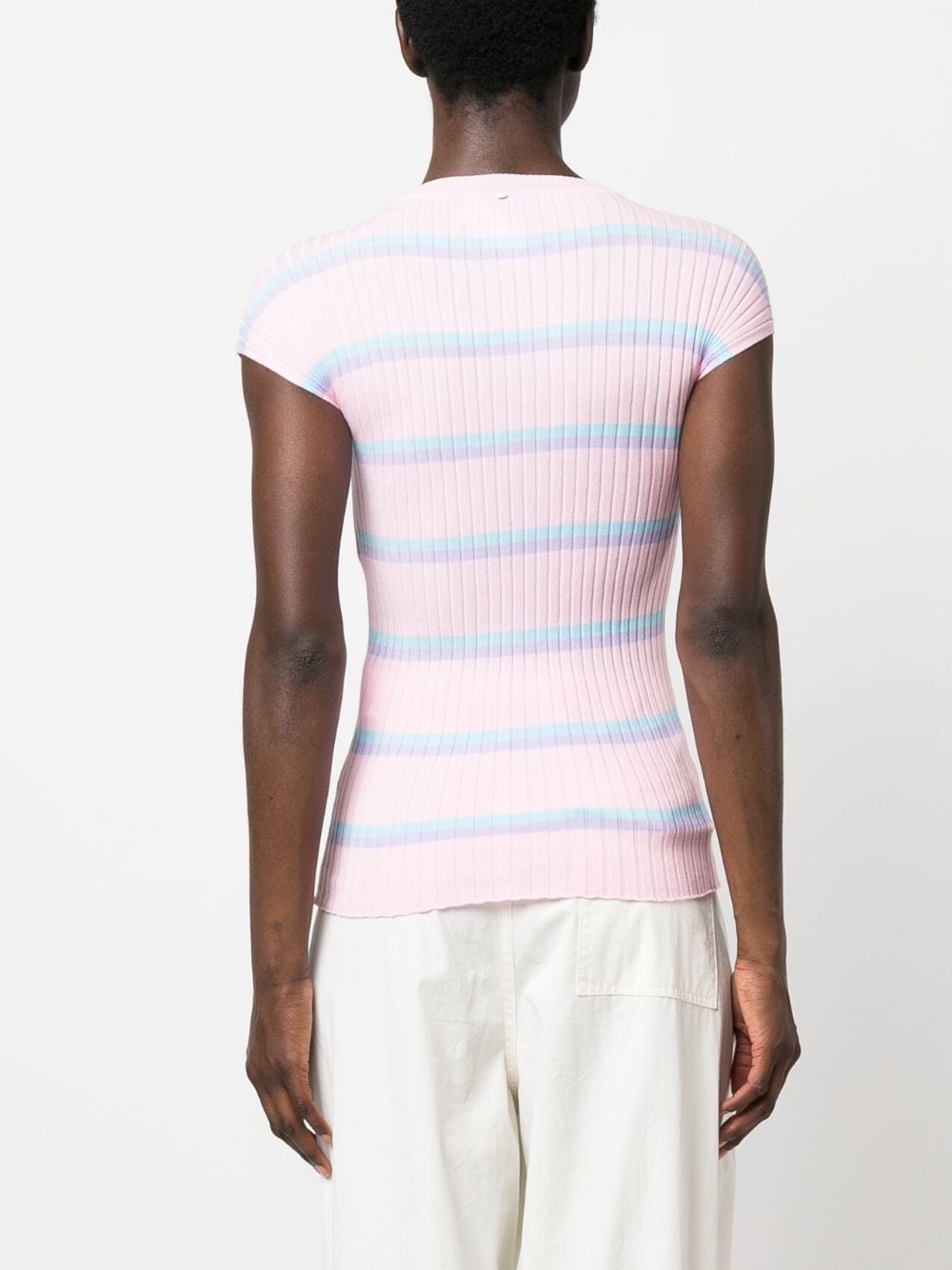 Shop Sportmax Striped Ribbed-knit Cotton T-shirt In Pink