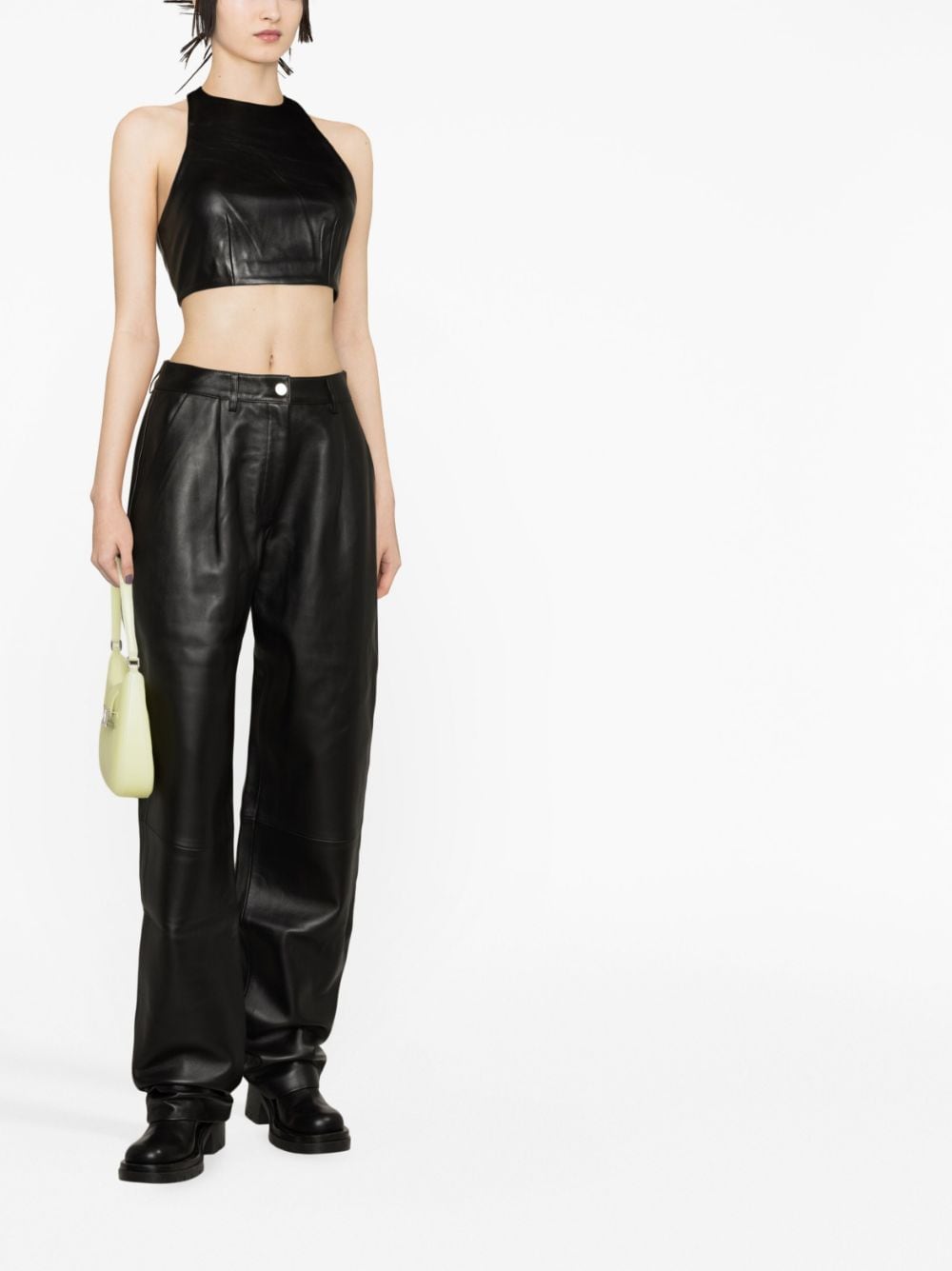 Shop Mainless Pleated Leather Straight Trousers In Black